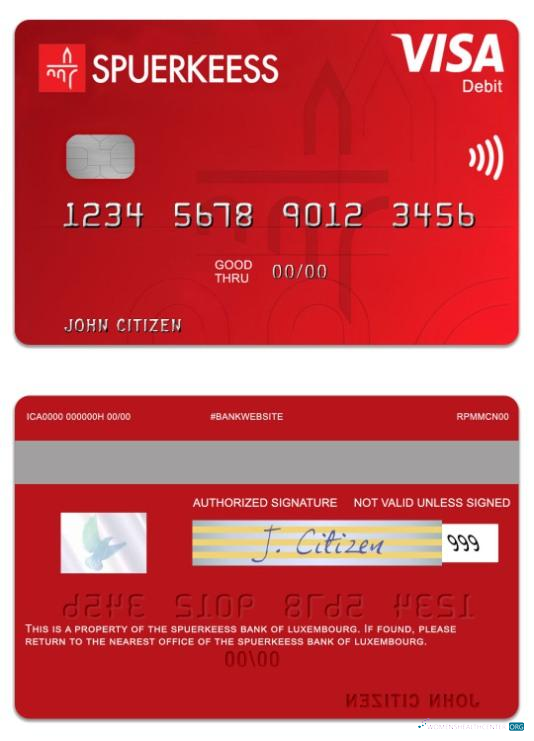 Download Luxembourg The Spuerkeess Bank visa debit card Photoshop template